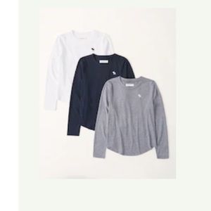 *NWT* Abercrombie Kids 3-Pack Long Sleeve Curved Hem Icon Tee, size 11/12